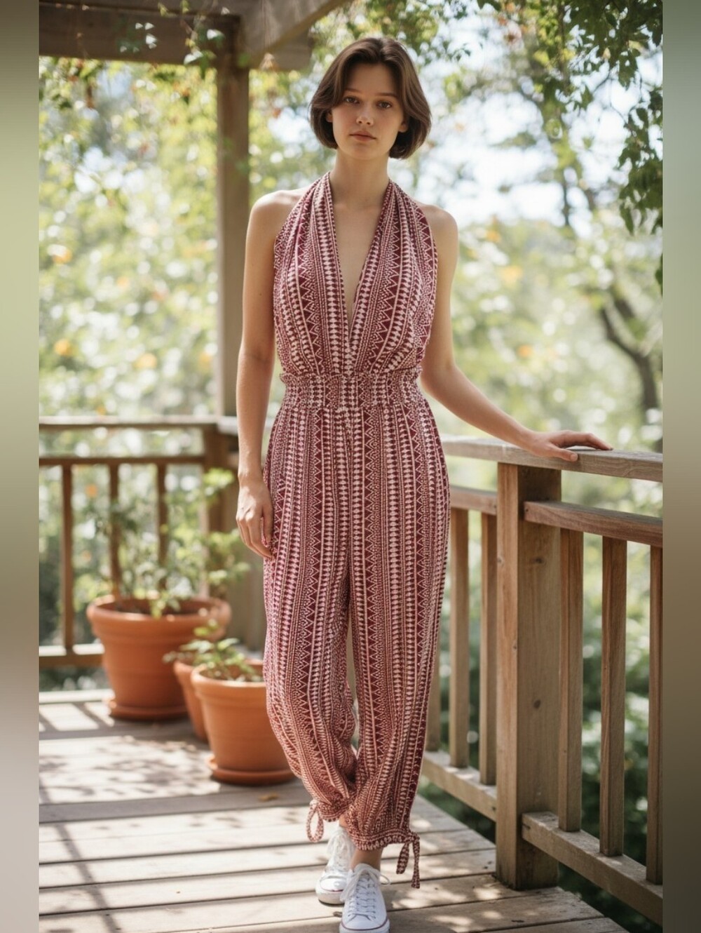 Elan Geo Halter Jumpsuit